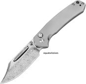 J1942TDM CJRB Bowie Pyrite Button Lock Damascus Titanium Handle