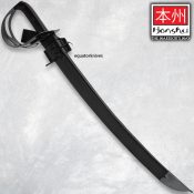 UC3595 United Honshu 1917 Hybrid R/H Cutlass Black Blade, Dark Wood Handle, Black Leather Sheath