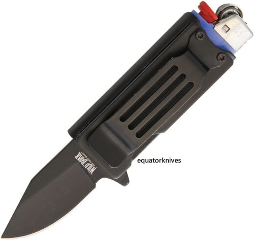 WB1021 Wild Boar Knife And Lighter Holder A/O Black Aluminium Handle Pocket Clip