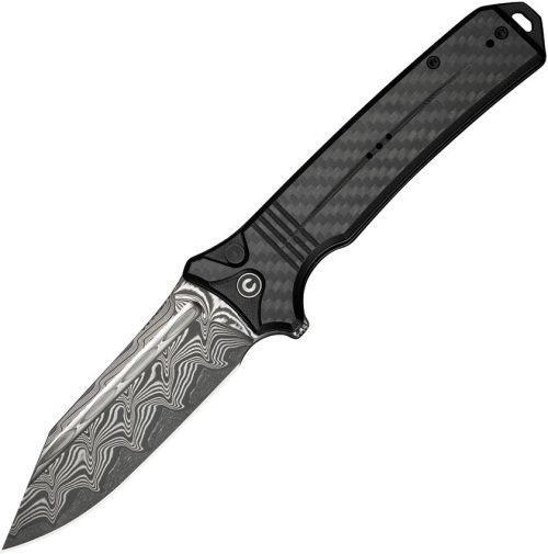 CIVC23080DS1 Civivi Neurohaptic Button Lock Damascus Carbon Fiber G10