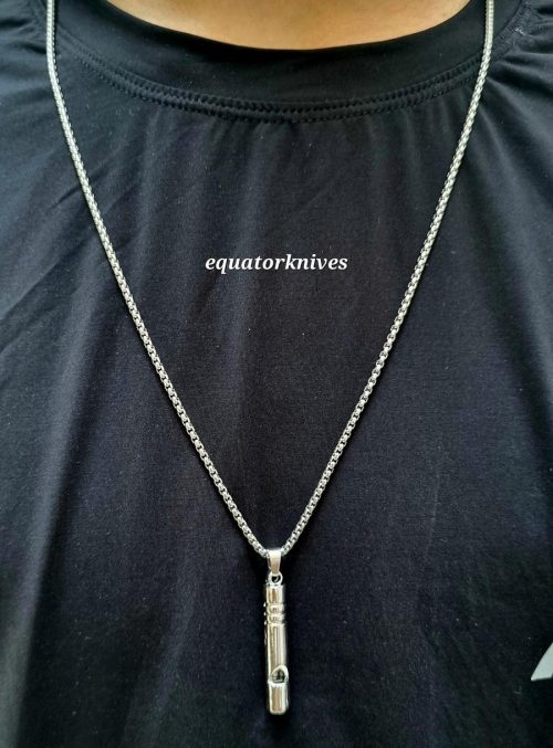 Kalung Stainless Steel Pria Panjang 60 cm bandul peluit whistle