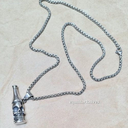 Kalung Stainless Steel bandul botol tengkorak skull anti karat panjang 68 cm